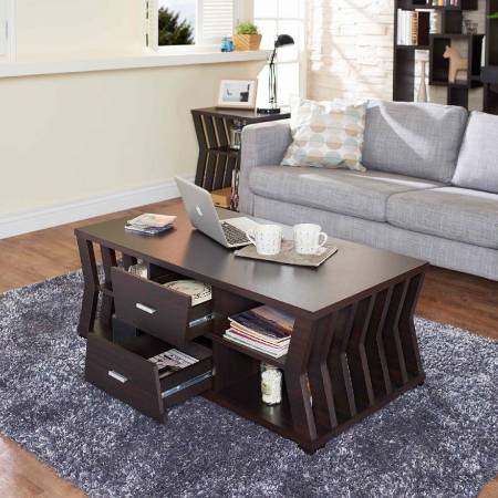 Hourglass Styling Coffee Table - Hourglass styling storage coffee table.